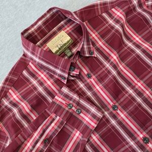 Cabelas Outfitter Series Mens Large Tall Burgundy Plaid Cotton Button Down Shirt